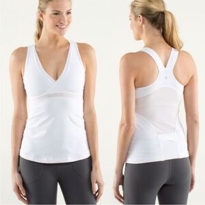 Lululemon Deep V Athletic Tank Built-in Shelf Bra White Size 10